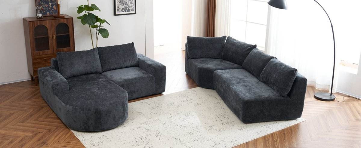 Oversized Modular Sectional Sofa Set Grey Chenille - Sleep Galleria
