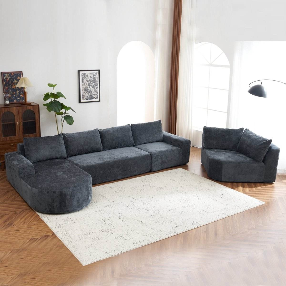 Oversized Modular Sectional Sofa Set Grey Chenille - Sleep Galleria