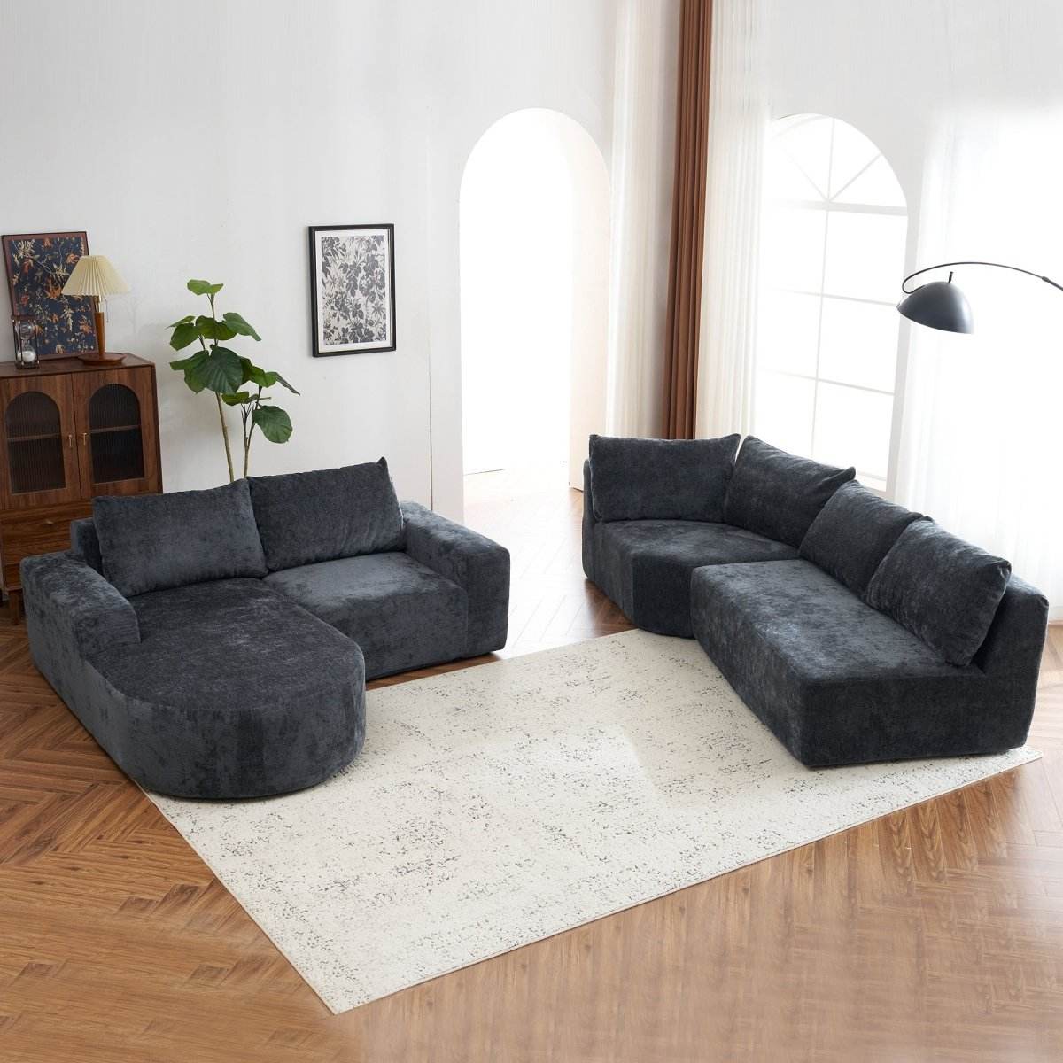 Oversized Modular Sectional Sofa Set Grey Chenille - Sleep Galleria