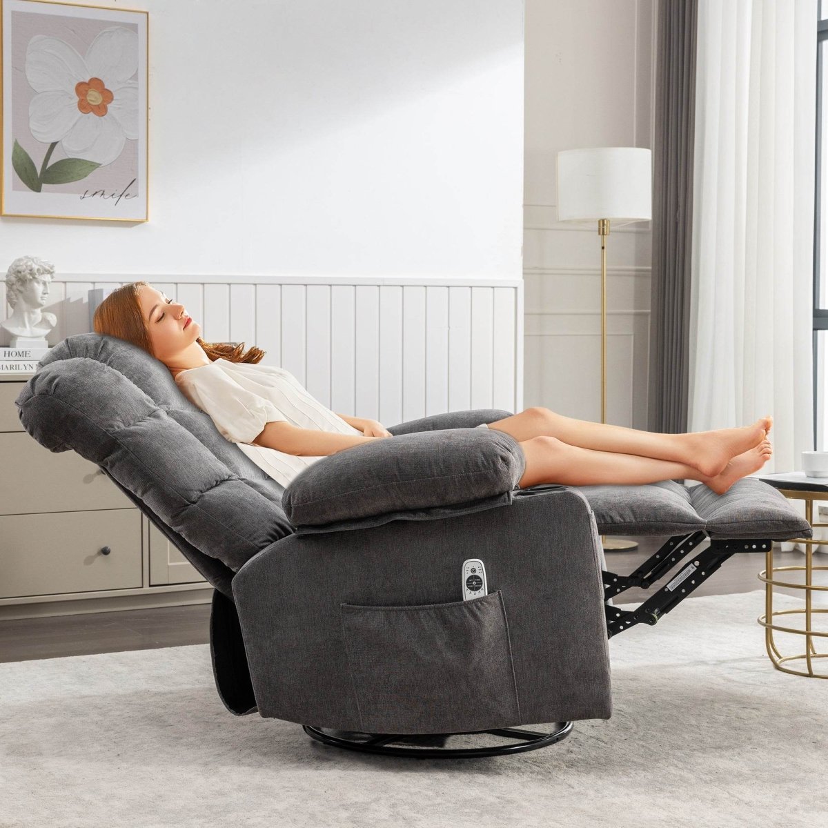 Oversized Soft Massage Rocker Recliner Chair With Heat - Driftwood - Omega Lifestyles