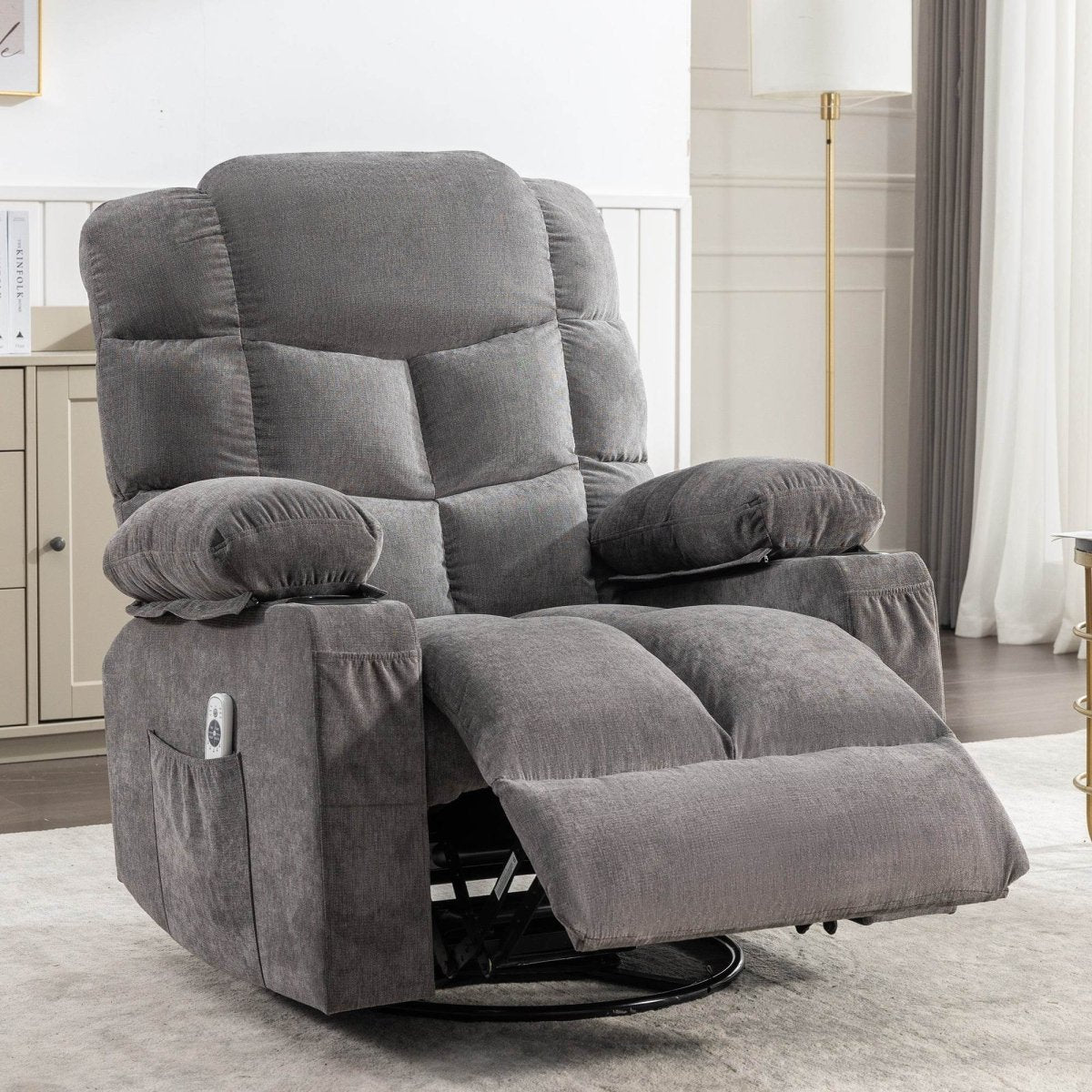 Oversized Soft Massage Rocker Recliner Chair With Heat - Driftwood - Omega Lifestyles