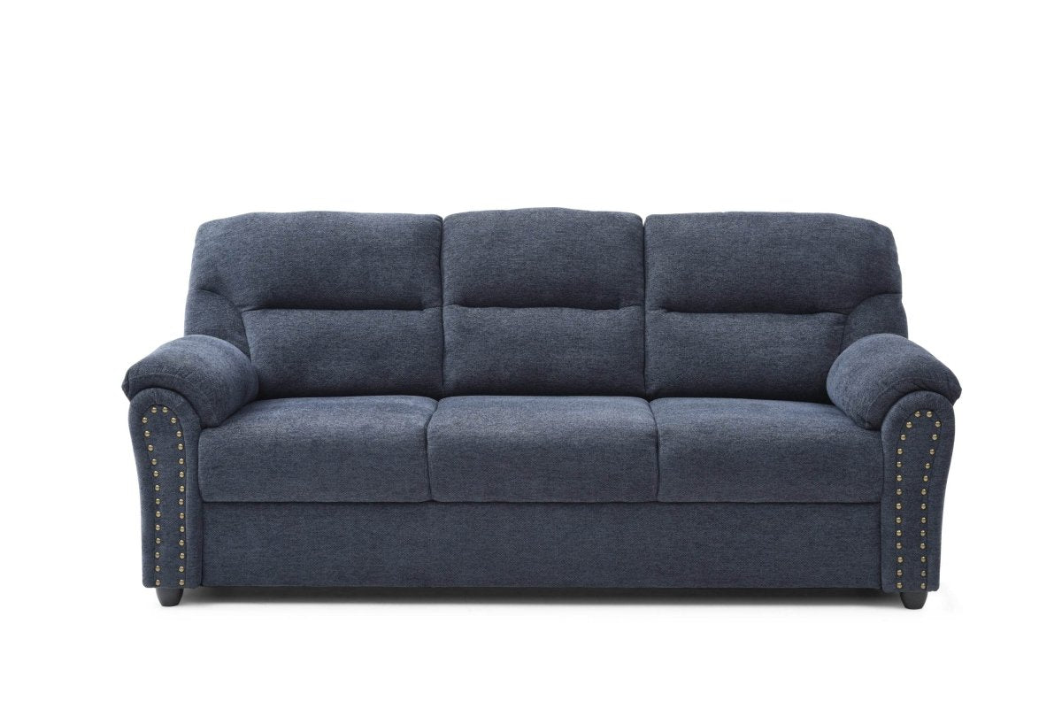 Plush Upholstered Blue Chenille 3-Seat Sofa - Sleep Galleria