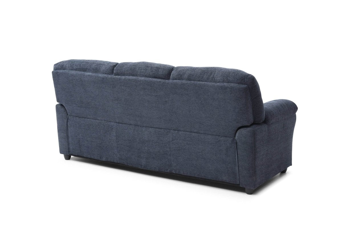 Plush Upholstered Blue Chenille 3-Seat Sofa - Sleep Galleria