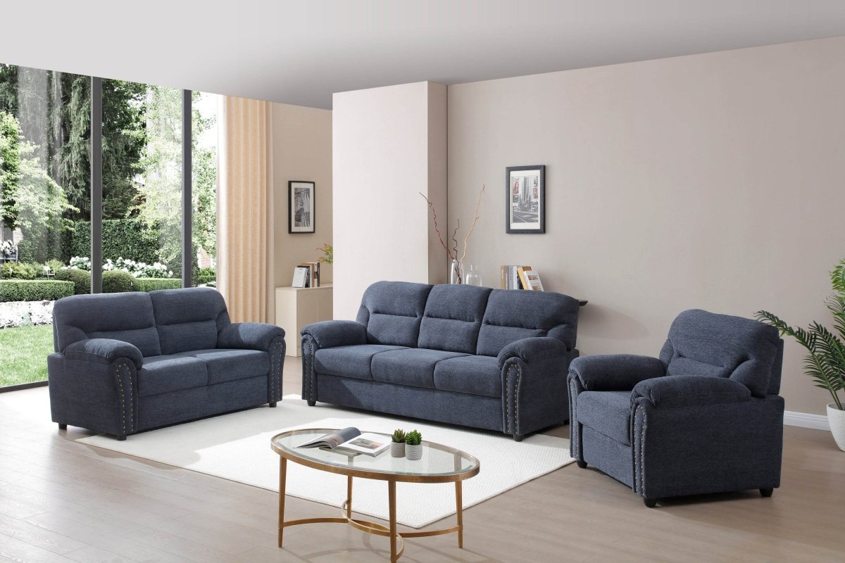 Plush Upholstered Blue Chenille 3-Seat Sofa - Sleep Galleria