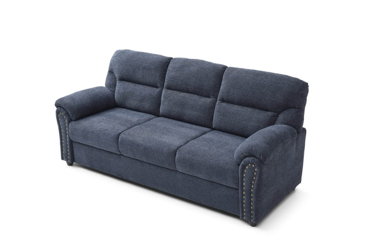 Plush Upholstered Blue Chenille 3-Seat Sofa - Sleep Galleria