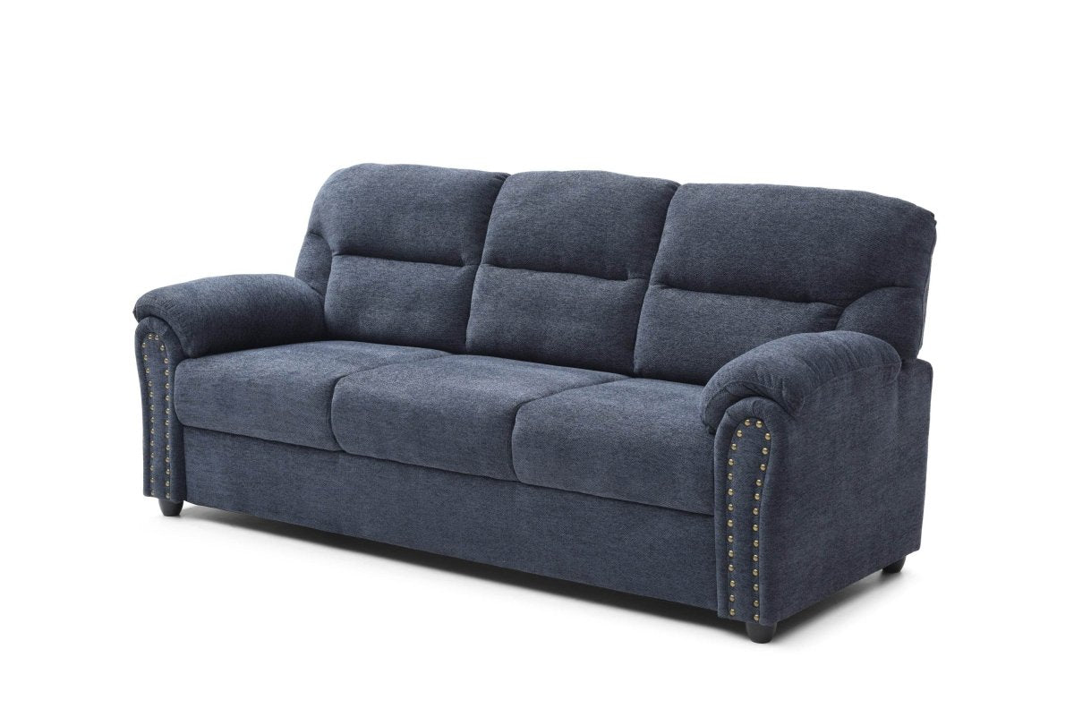 Plush Upholstered Blue Chenille 3-Seat Sofa - Sleep Galleria