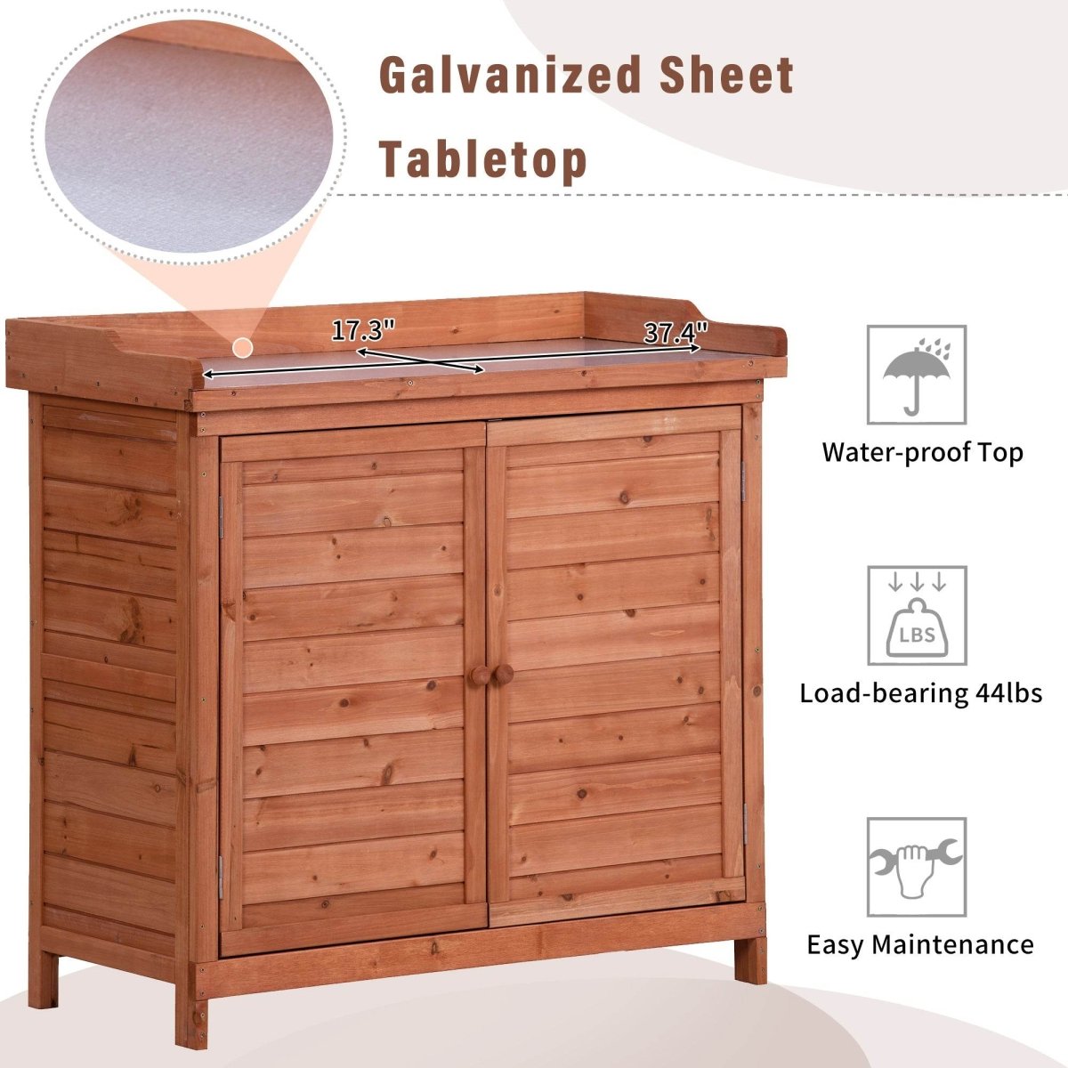 Premium Fir Wood Galvanized Outdoor Potting Bench - Driftwood - Omega Lifestyles