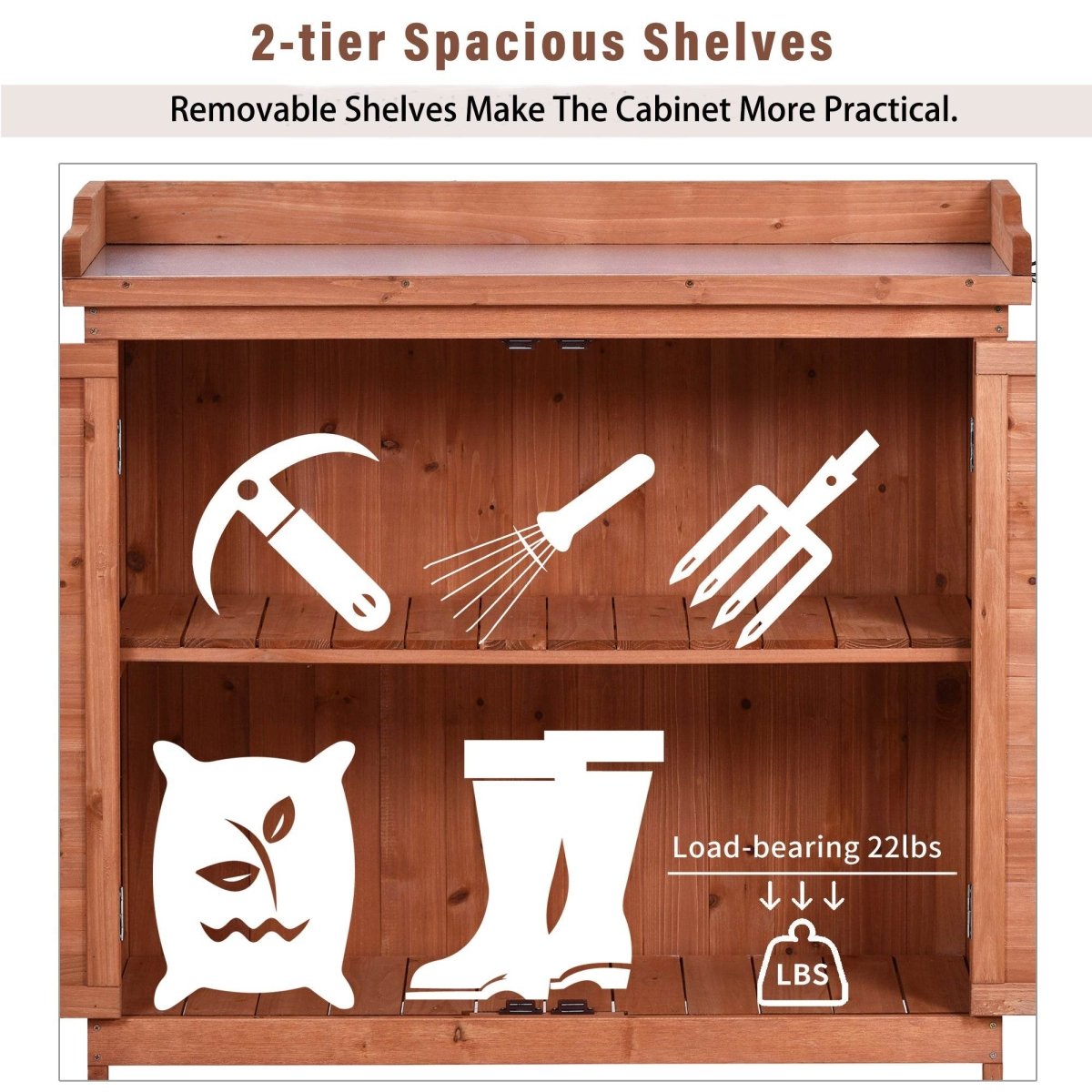 Premium Fir Wood Galvanized Outdoor Potting Bench - Driftwood - Omega Lifestyles