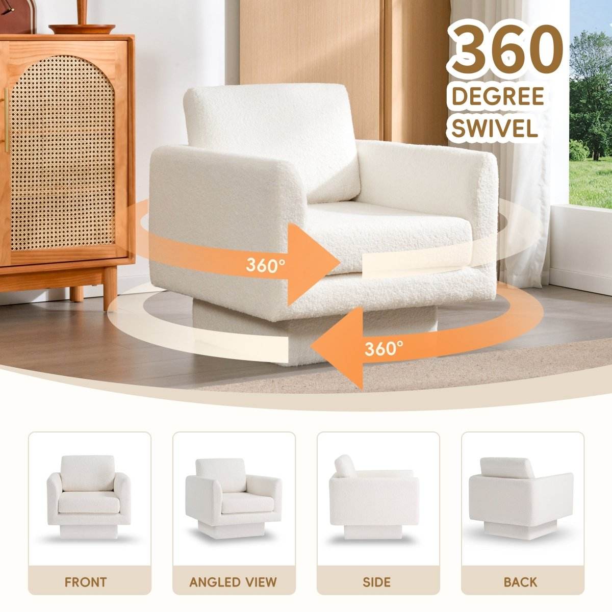 Premium Sherpa Boucle 360-Degree Swivel Accent Chair - Sleep Galleria