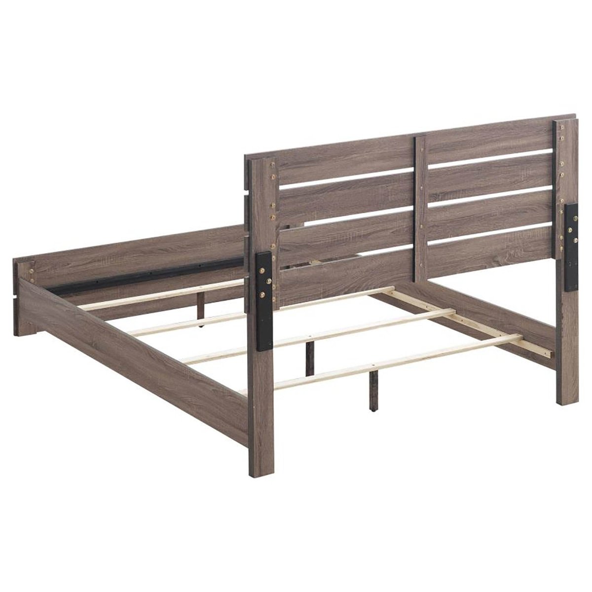 Queen Barrel Oak Farmhouse Rustic Wood Panel Bed Frame - Driftwood - Omega Lifestyles
