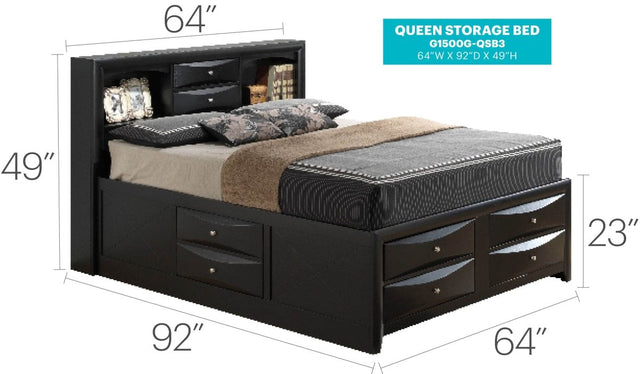 Queen Black Particle Board Storage Bed Frame With Modern Design - Omega Lifestyles