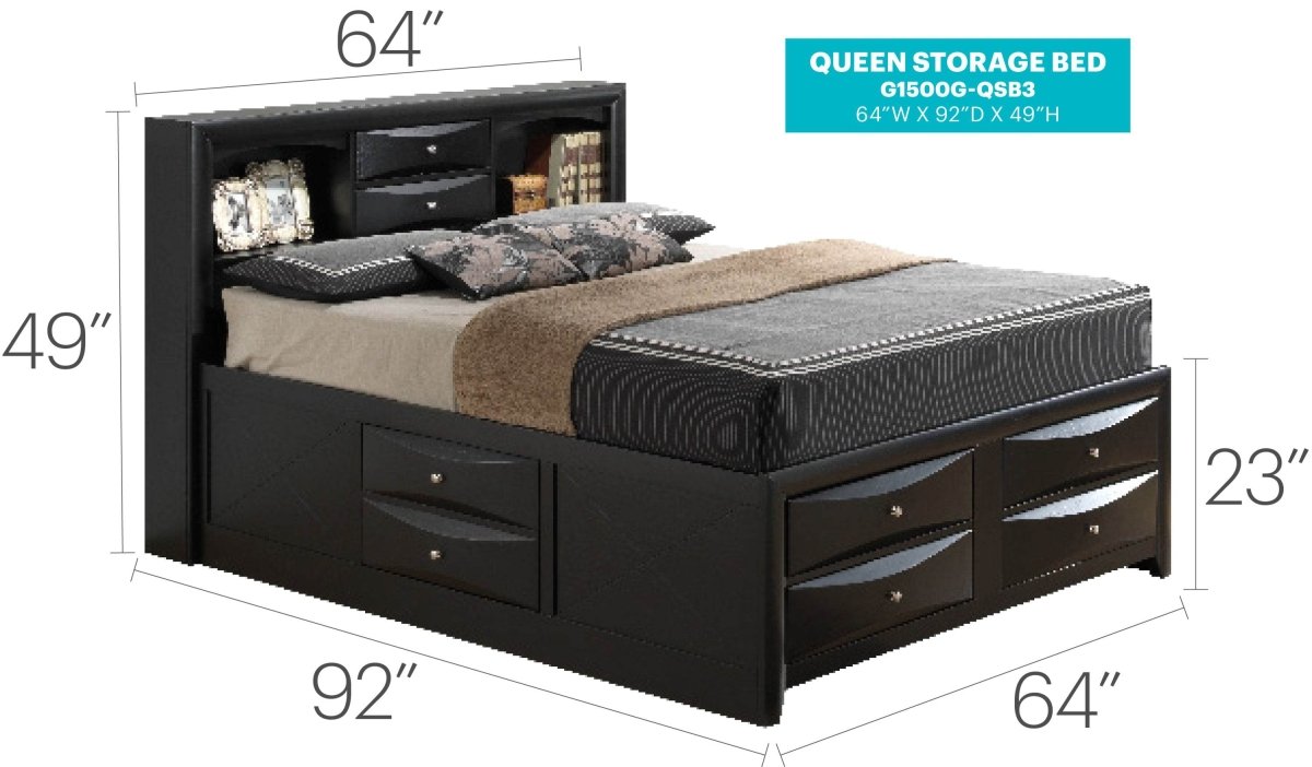 Queen Black Particle Board Storage Bed Frame With Modern Design - Driftwood - Omega Lifestyles