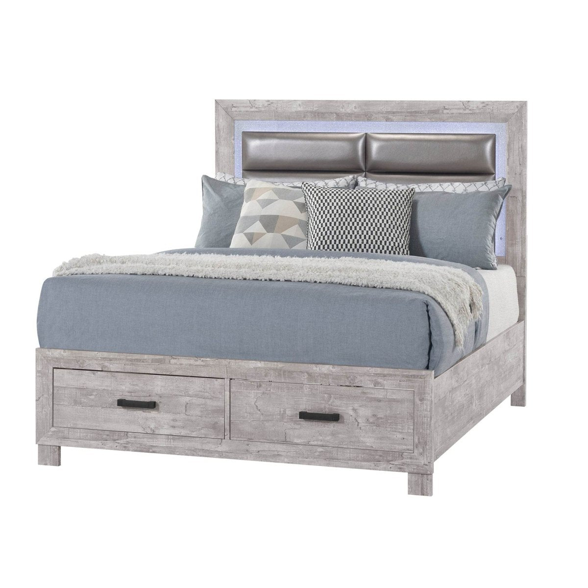 Queen Farmhouse Solid Wood MDF Storage Bed Frame - Driftwood - Omega Lifestyles