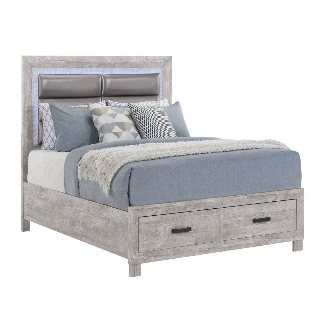 Queen Farmhouse Solid Wood MDF Storage Bed Frame - Driftwood - Omega Lifestyles
