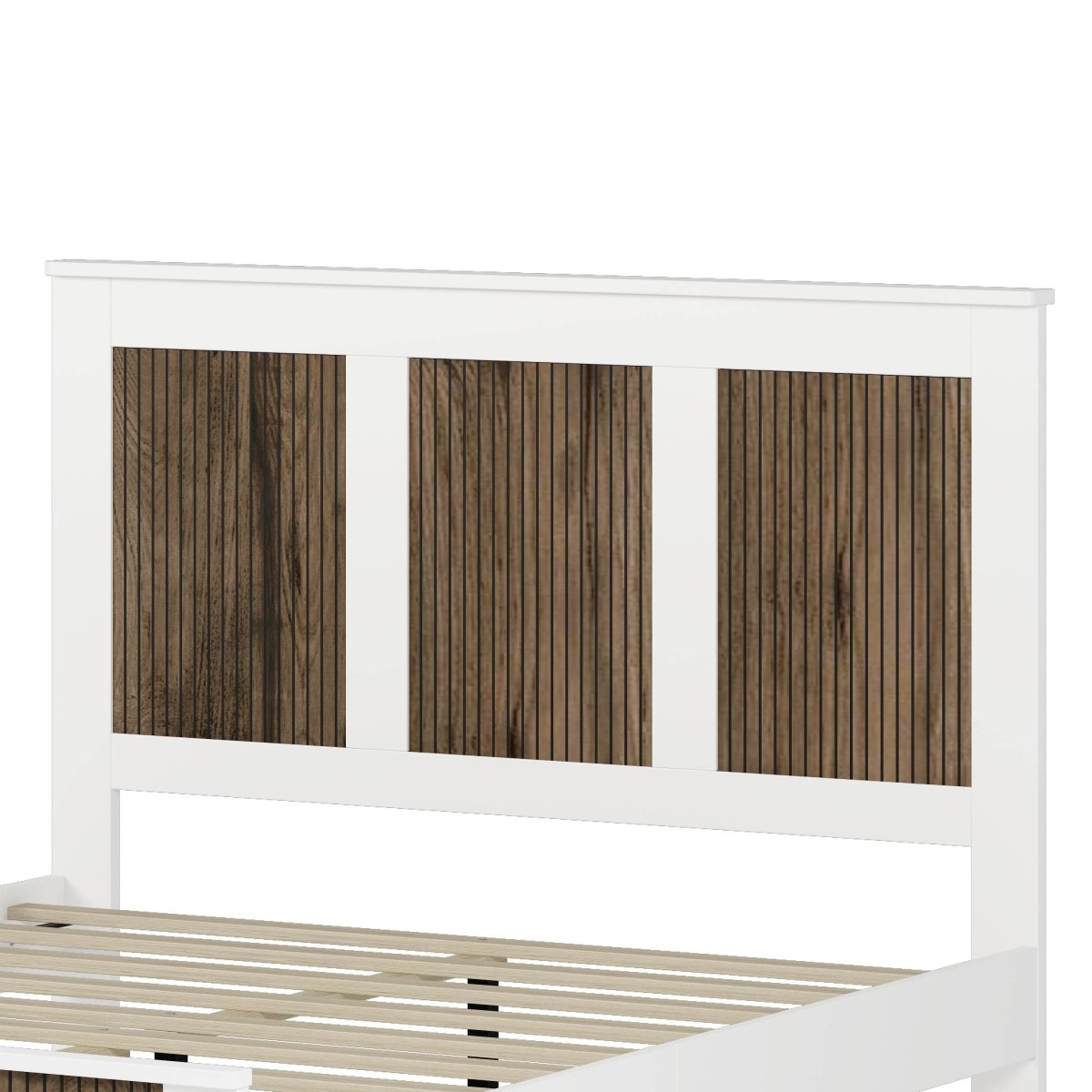 Queen Farmhouse Wooden Platform Bed With Plywood Slats - Driftwood - Omega Lifestyles