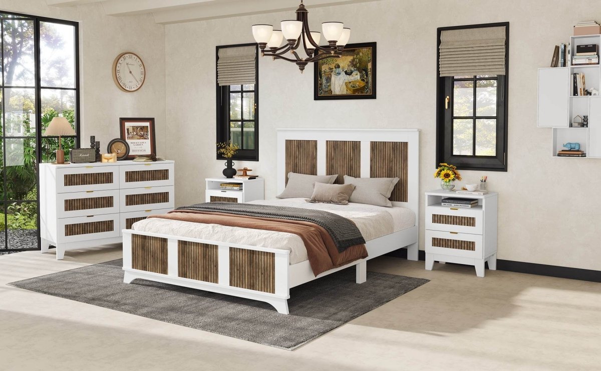 Queen Farmhouse Wooden Platform Bed With Plywood Slats - Driftwood - Omega Lifestyles