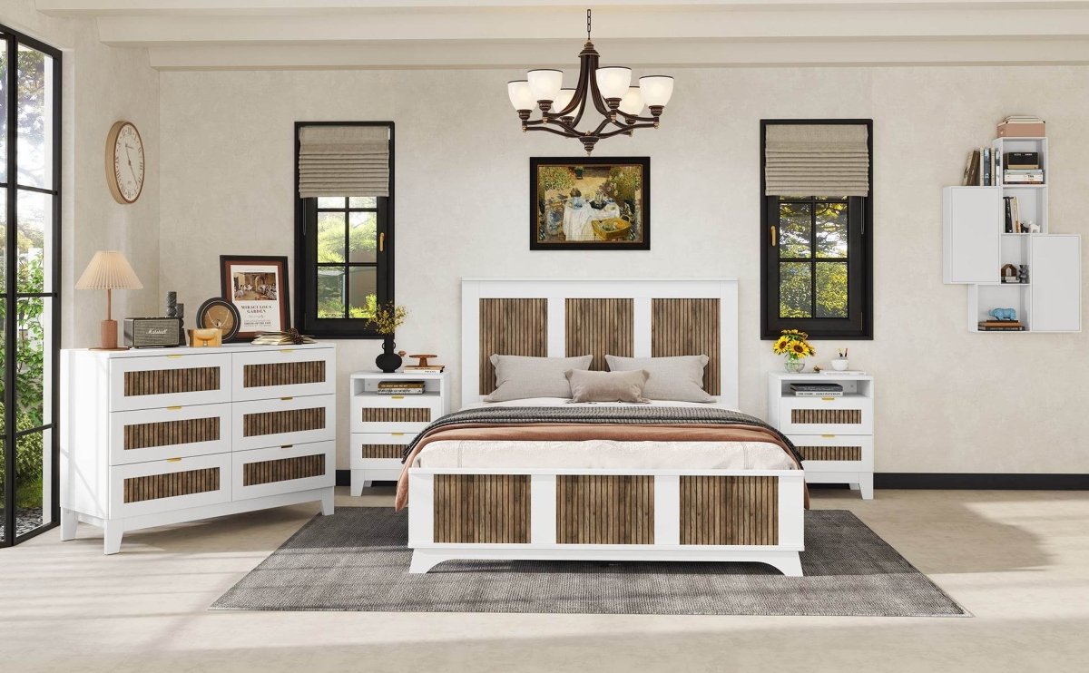 Queen Farmhouse Wooden Platform Bed With Plywood Slats - Driftwood - Omega Lifestyles