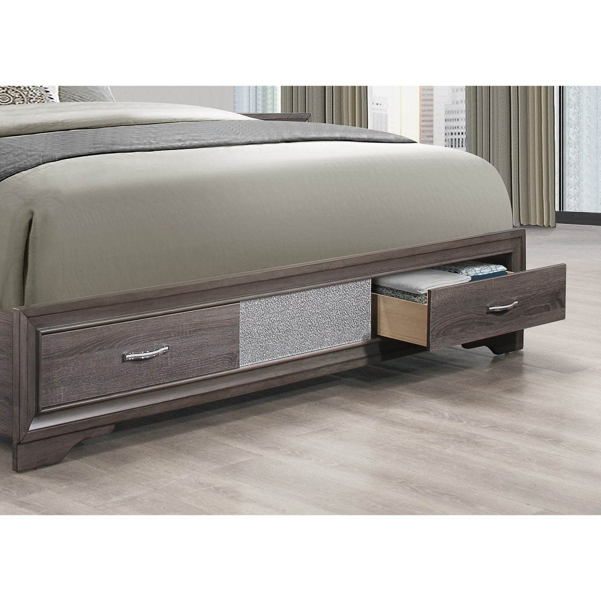 Queen Gray Solid Wood MDF Storage Bed Frame - Driftwood - Omega Lifestyles