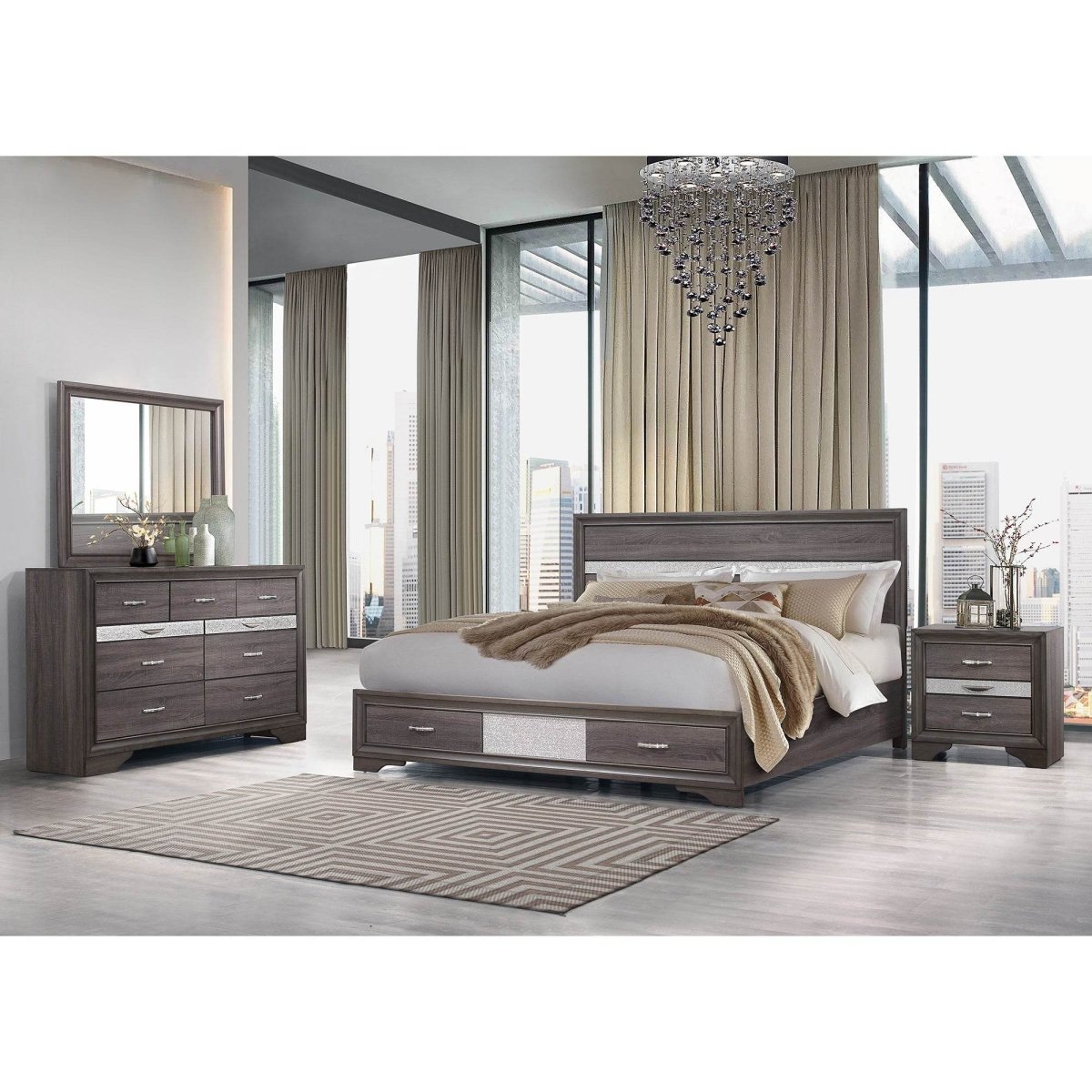 Queen Gray Solid Wood MDF Storage Bed Frame - Driftwood - Omega Lifestyles
