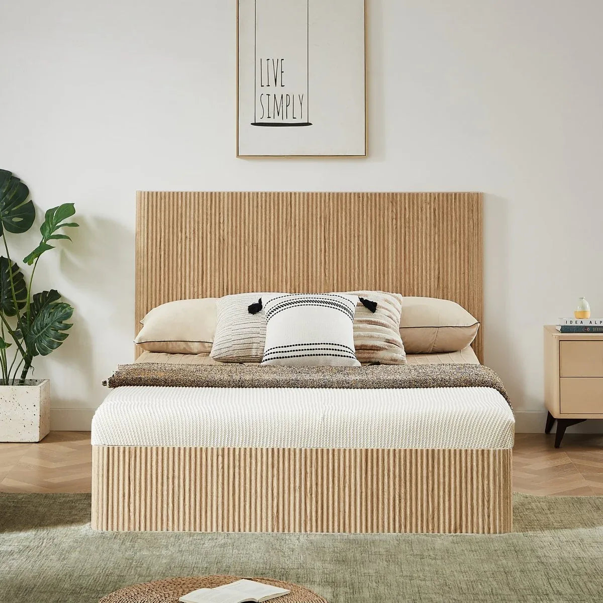 Queen Hydraulic Lift Storage Bed Frame Oak Finish - Omega Lifestyles