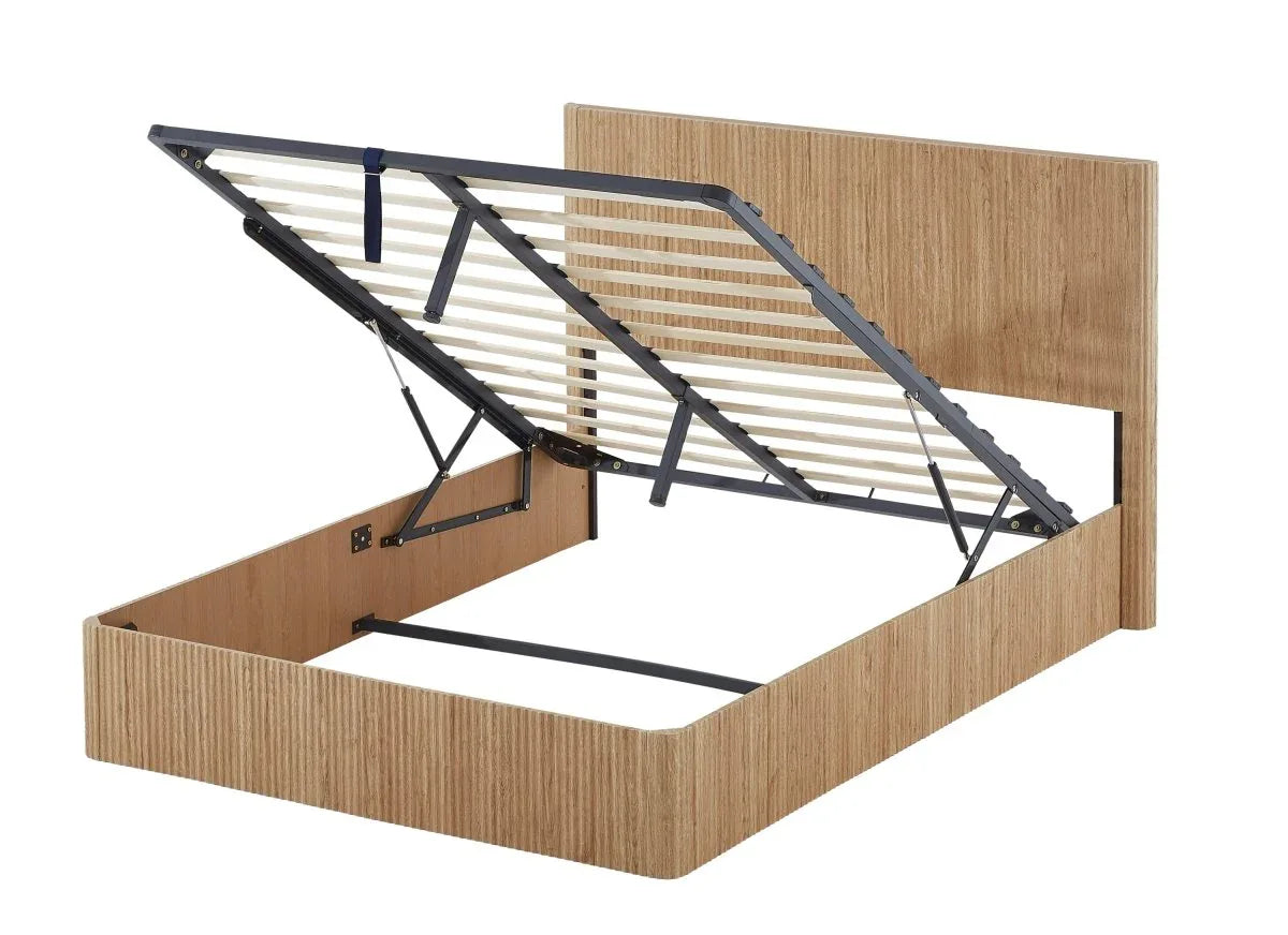 Queen Hydraulic Lift Storage Bed Frame Oak Finish - Omega Lifestyles