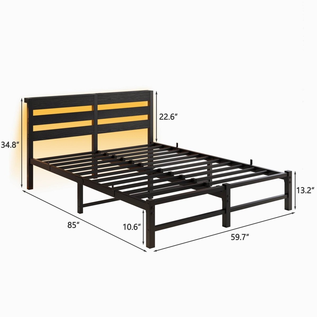 Queen Metal And Wood Bed Frame With RGB Lights - Driftwood - Omega Lifestyles