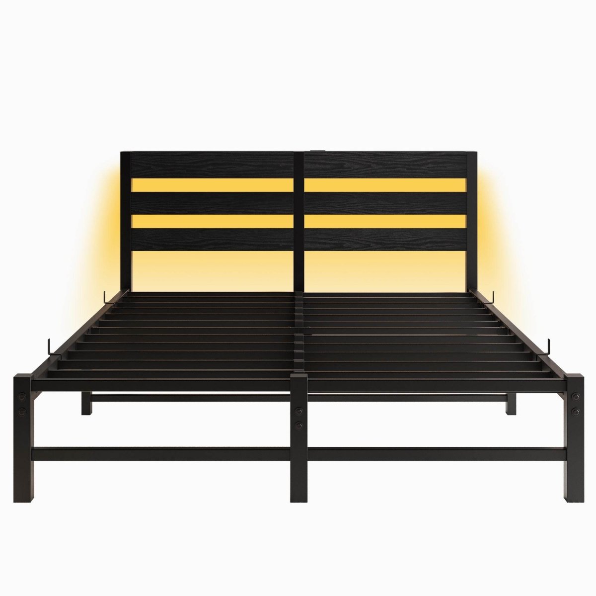 Queen Metal And Wood Bed Frame With RGB Lights - Driftwood - Omega Lifestyles