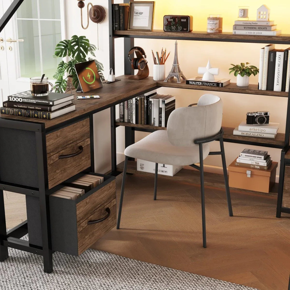 Queen Metal Loft Bed With Desk Storage And LED - Omega Lifestyles