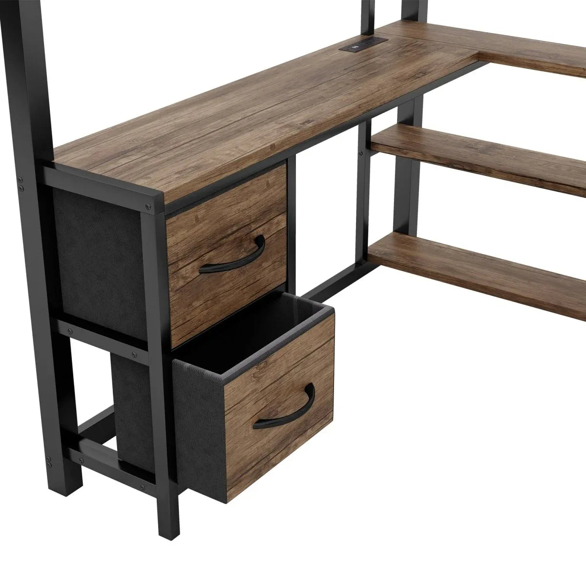 Queen Metal Loft Bed With Desk Storage And LED - Omega Lifestyles