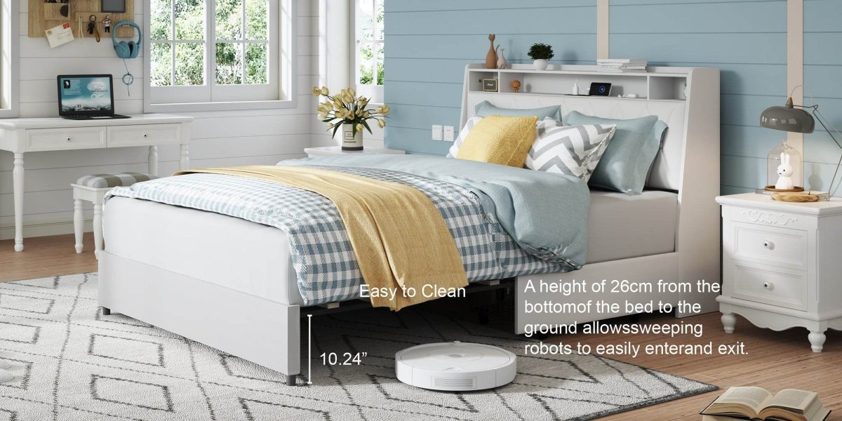 Queen Metal Platform Bed Frame With Ergonomic Headboard And Outlets - Driftwood - Omega Lifestyles