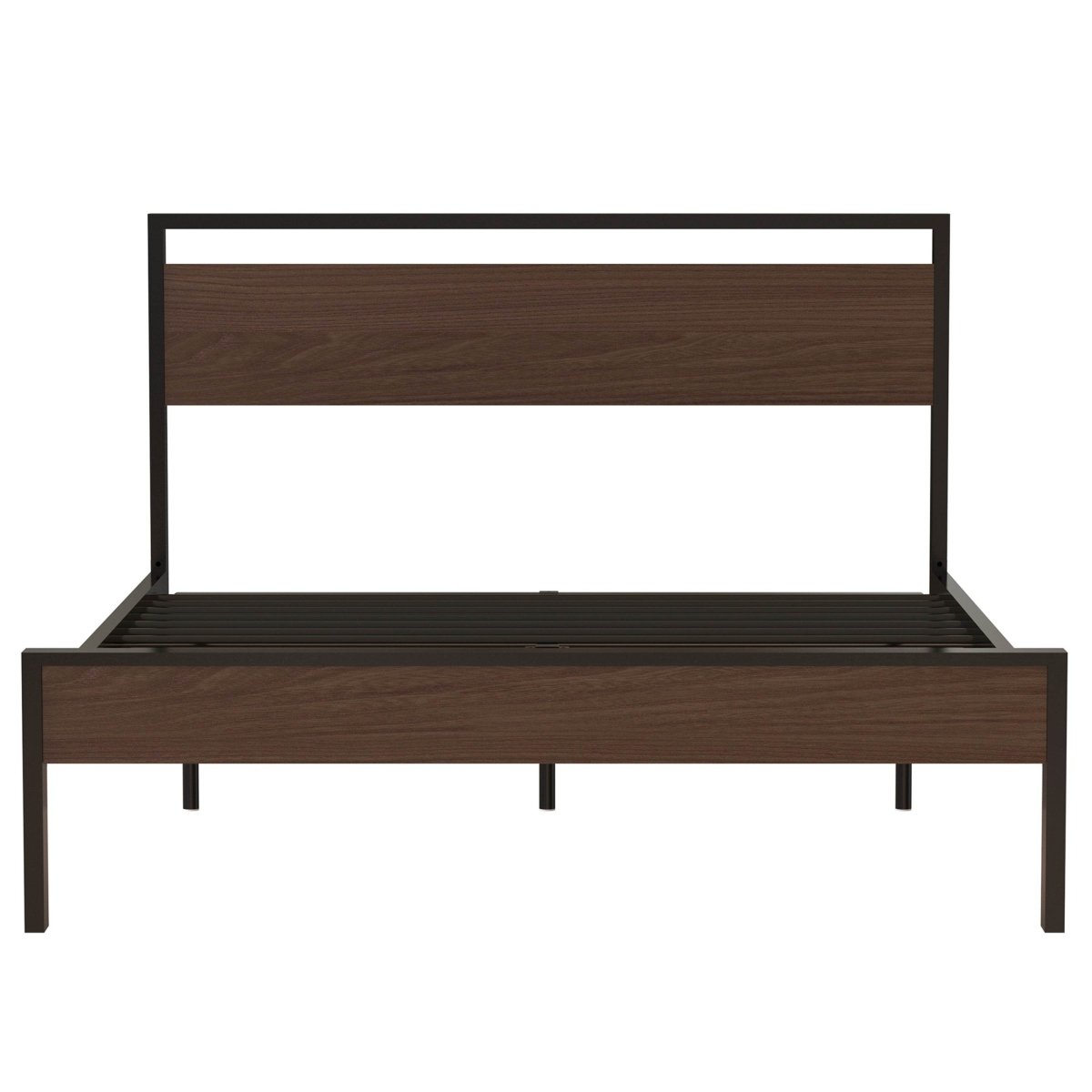 Queen Metal Platform Bed Frame With Wooden Headboard - Driftwood - Omega Lifestyles