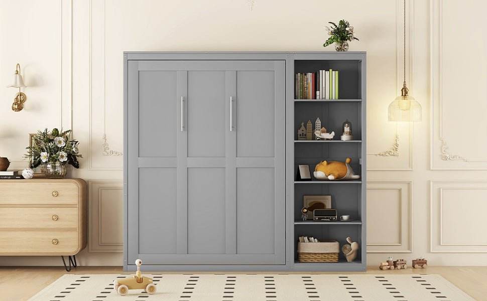 Queen Murphy Wall Bed With Shelves Solid Wood - Sleep Galleria