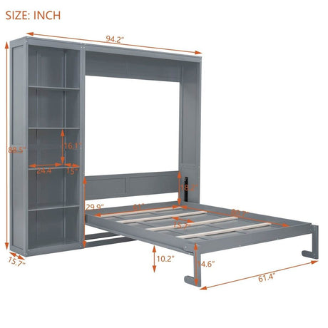 Queen Murphy Wall Bed With Shelves Solid Wood - Sleep Galleria