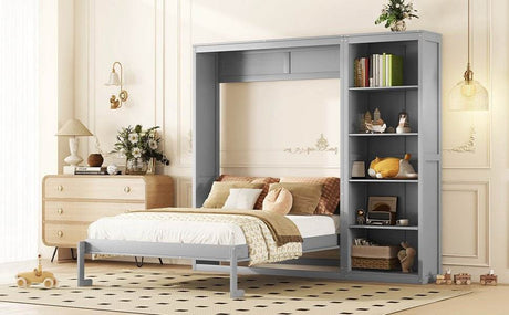 Queen Murphy Wall Bed With Shelves Solid Wood - Sleep Galleria