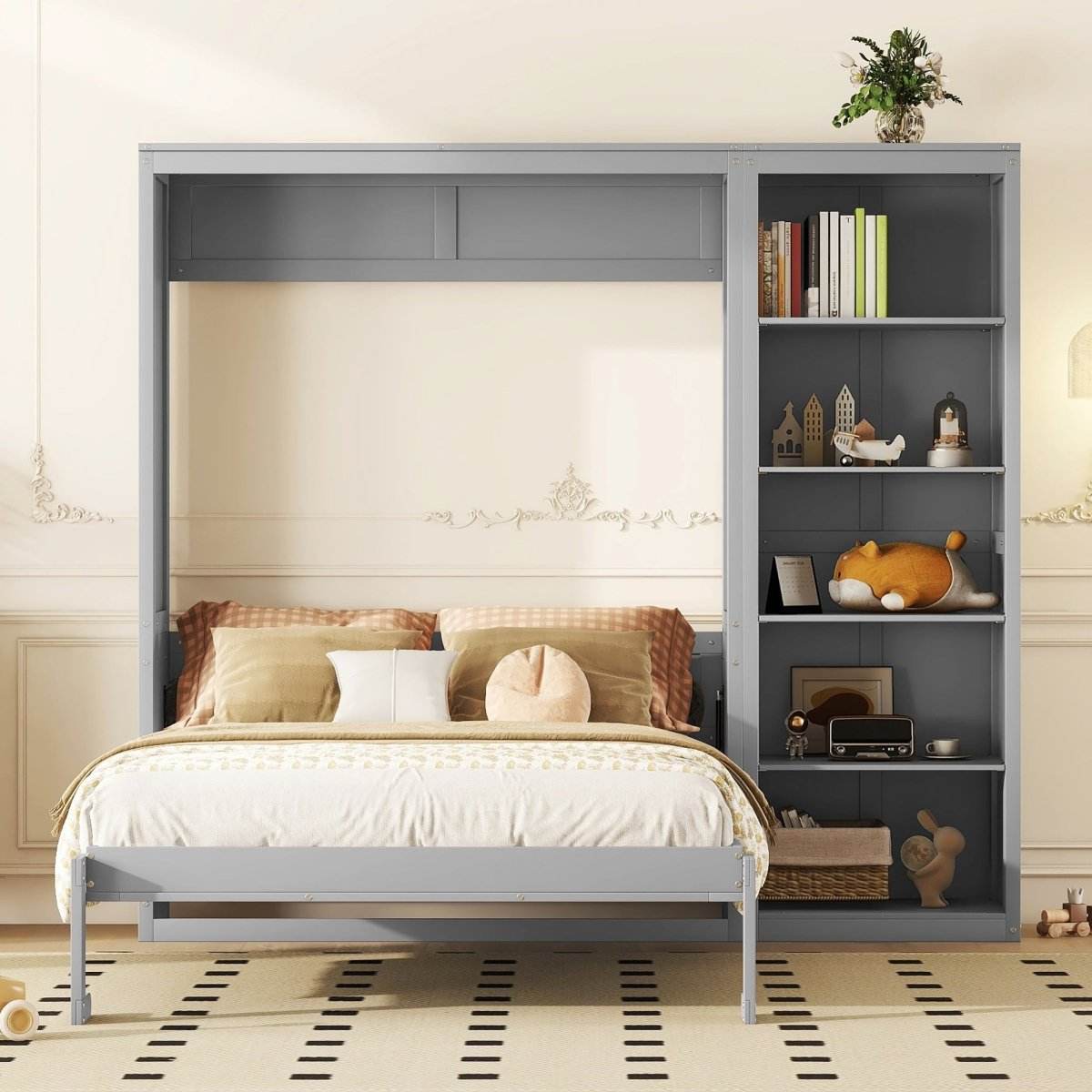 Queen Murphy Wall Bed With Shelves Solid Wood - Sleep Galleria