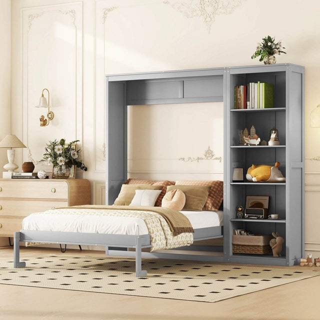 Queen Murphy Wall Bed With Shelves Solid Wood - Sleep Galleria