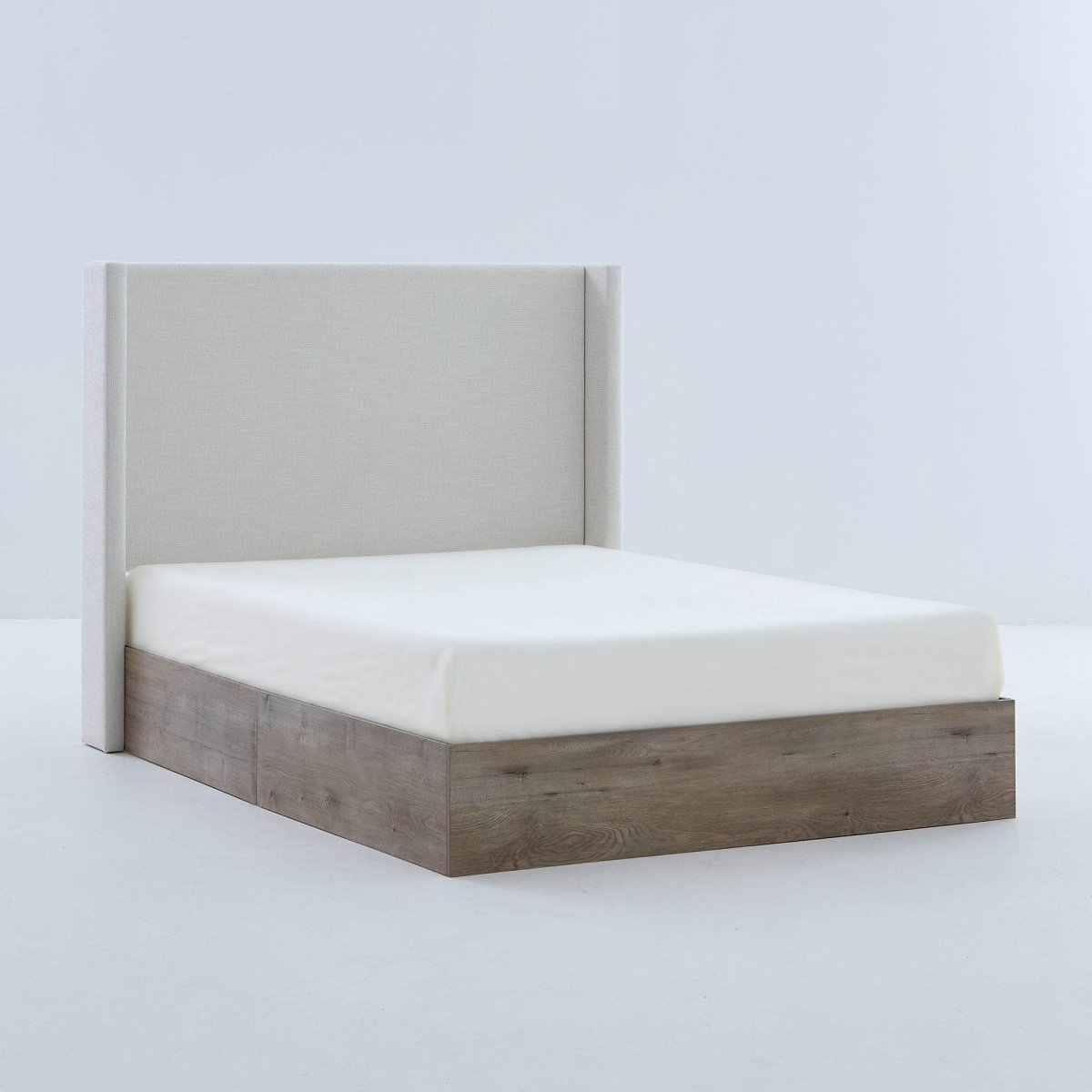 Queen Upholstered Wingback Chenille Fabric Bed Frame - Driftwood - Omega Lifestyles