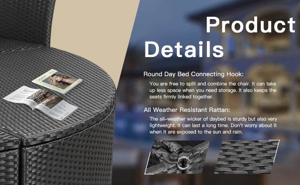 Retractable Canopy Rattan Outdoor Daybed With Cushions - Omega Lifestyles