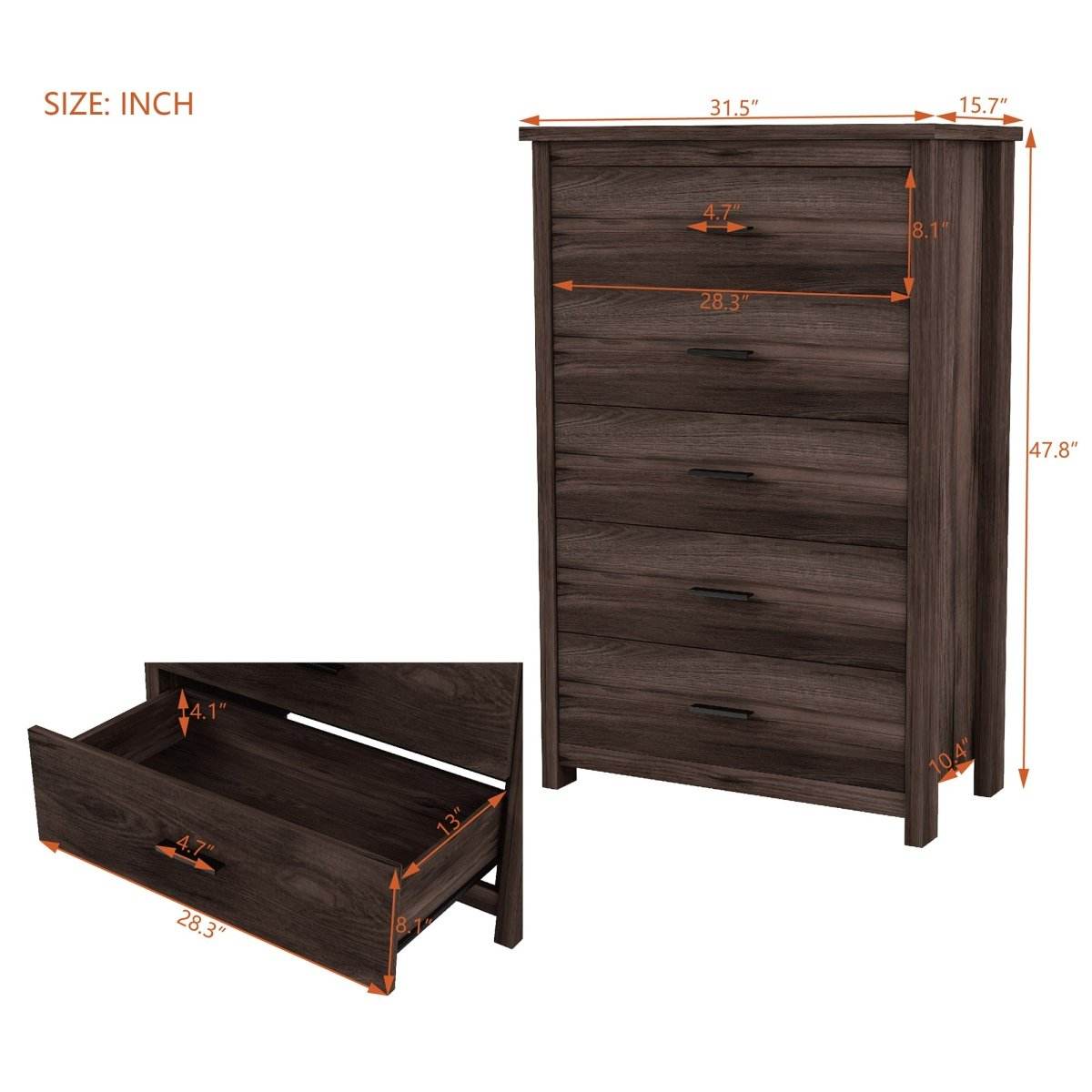 Retro American Country Style 5-Drawer Wooden Dresser - Sleep Galleria
