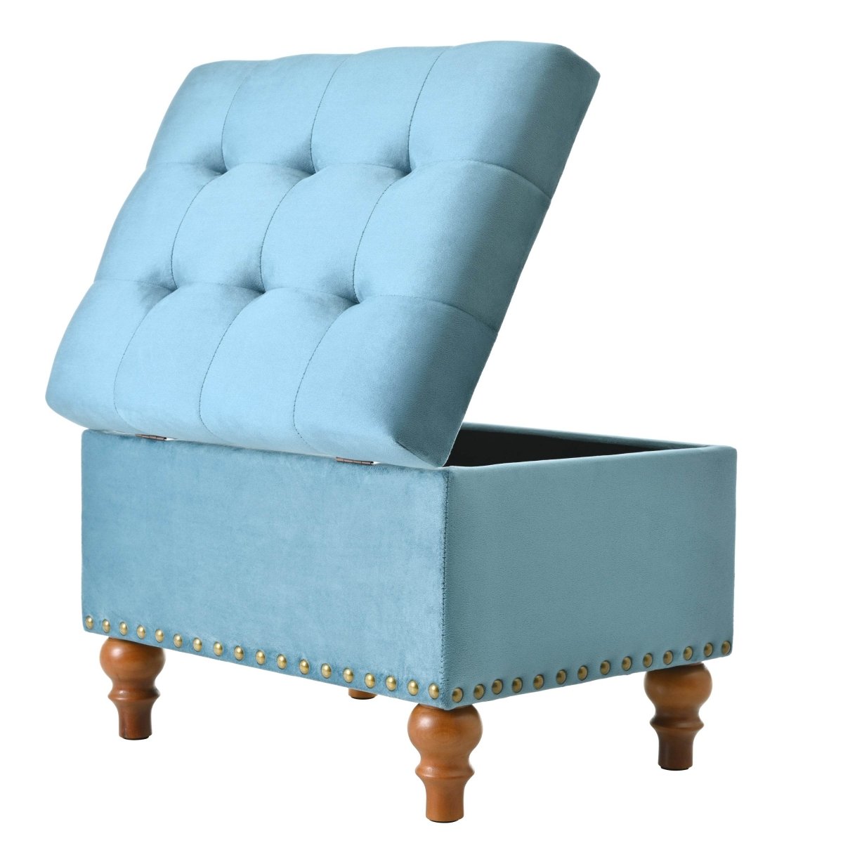 Retro-Style Velvet Upholstered Storage Ottoman With Rivets - Sleep Galleria