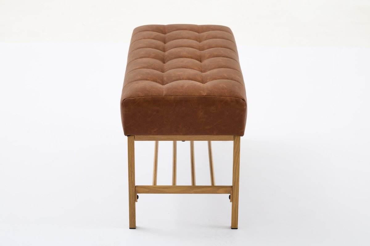 Retro Upholstered Brown Storage Ottoman Bench With Shelf - Sleep Galleria