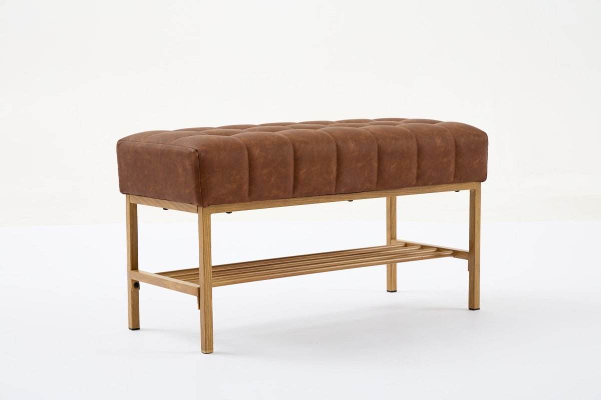 Retro Upholstered Brown Storage Ottoman Bench With Shelf - Sleep Galleria