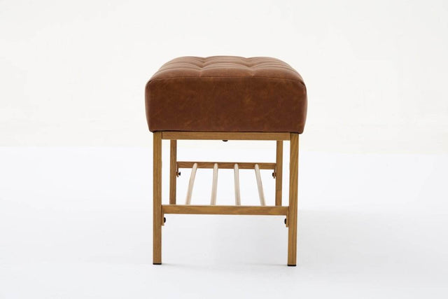 Retro Upholstered Brown Storage Ottoman Bench With Shelf - Omega Lifestyles