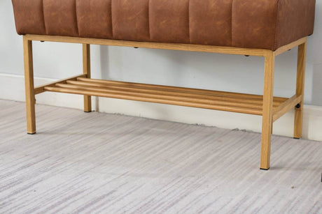 Retro Upholstered Brown Storage Ottoman Bench With Shelf - Sleep Galleria