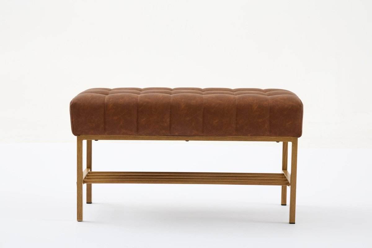 Retro Upholstered Brown Storage Ottoman Bench With Shelf - Sleep Galleria