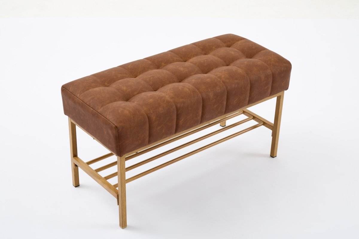 Retro Upholstered Brown Storage Ottoman Bench With Shelf - Sleep Galleria