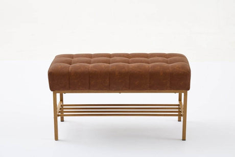 Retro Upholstered Brown Storage Ottoman Bench With Shelf - Sleep Galleria