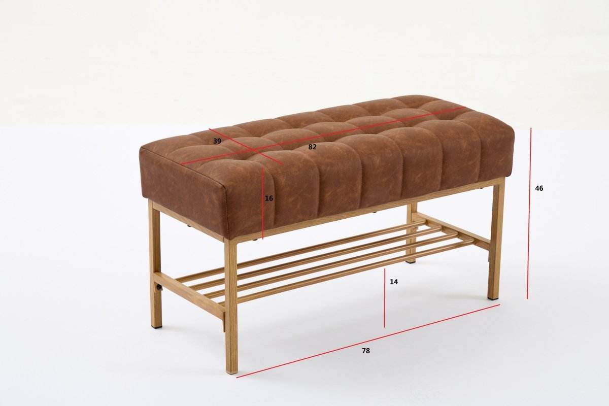 Retro Upholstered Brown Storage Ottoman Bench With Shelf - Sleep Galleria