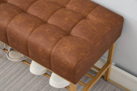 Retro Upholstered Brown Storage Ottoman Bench With Shelf - Sleep Galleria