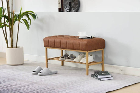 Retro Upholstered Brown Storage Ottoman Bench With Shelf - Sleep Galleria